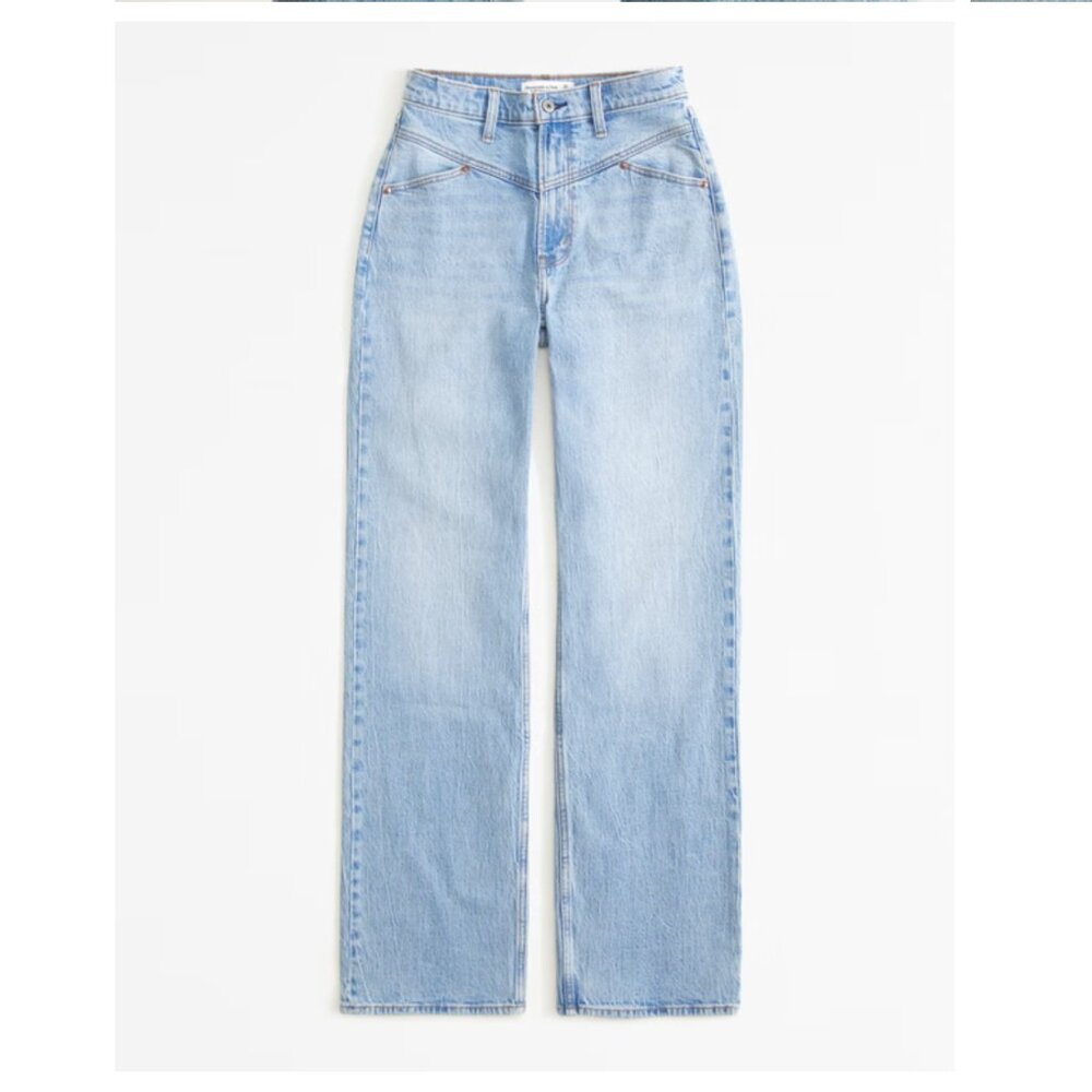 Abercrombie & Fitch 90s Relaxed High Rise Jean Light Wash Front Yoke Size 28